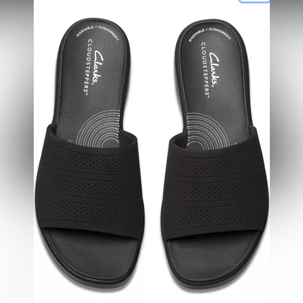 Clark Cloudstoppers Drift Twist Slip On  Flat Women's sz 10M Black Sandals